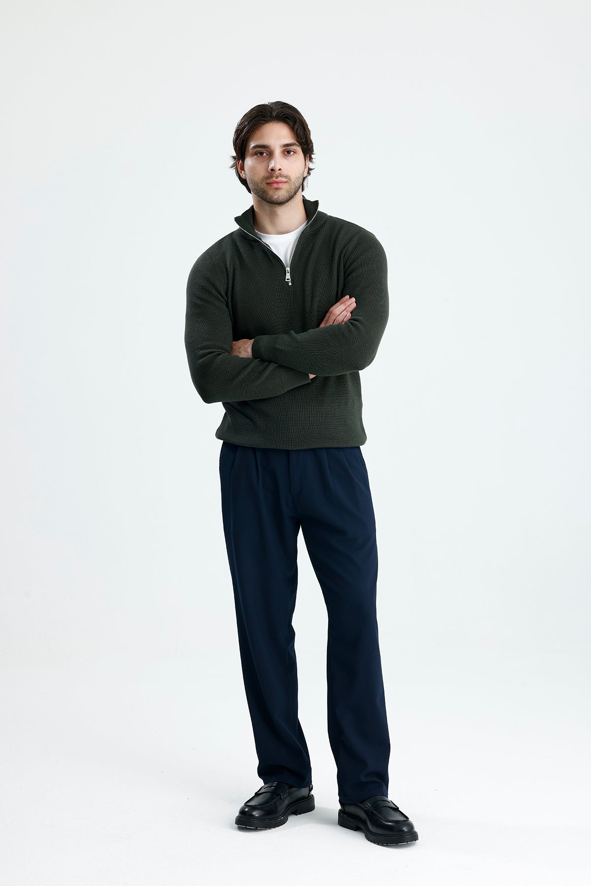 Yarım Fermuarlı Selanik Örgü Triko Kazak