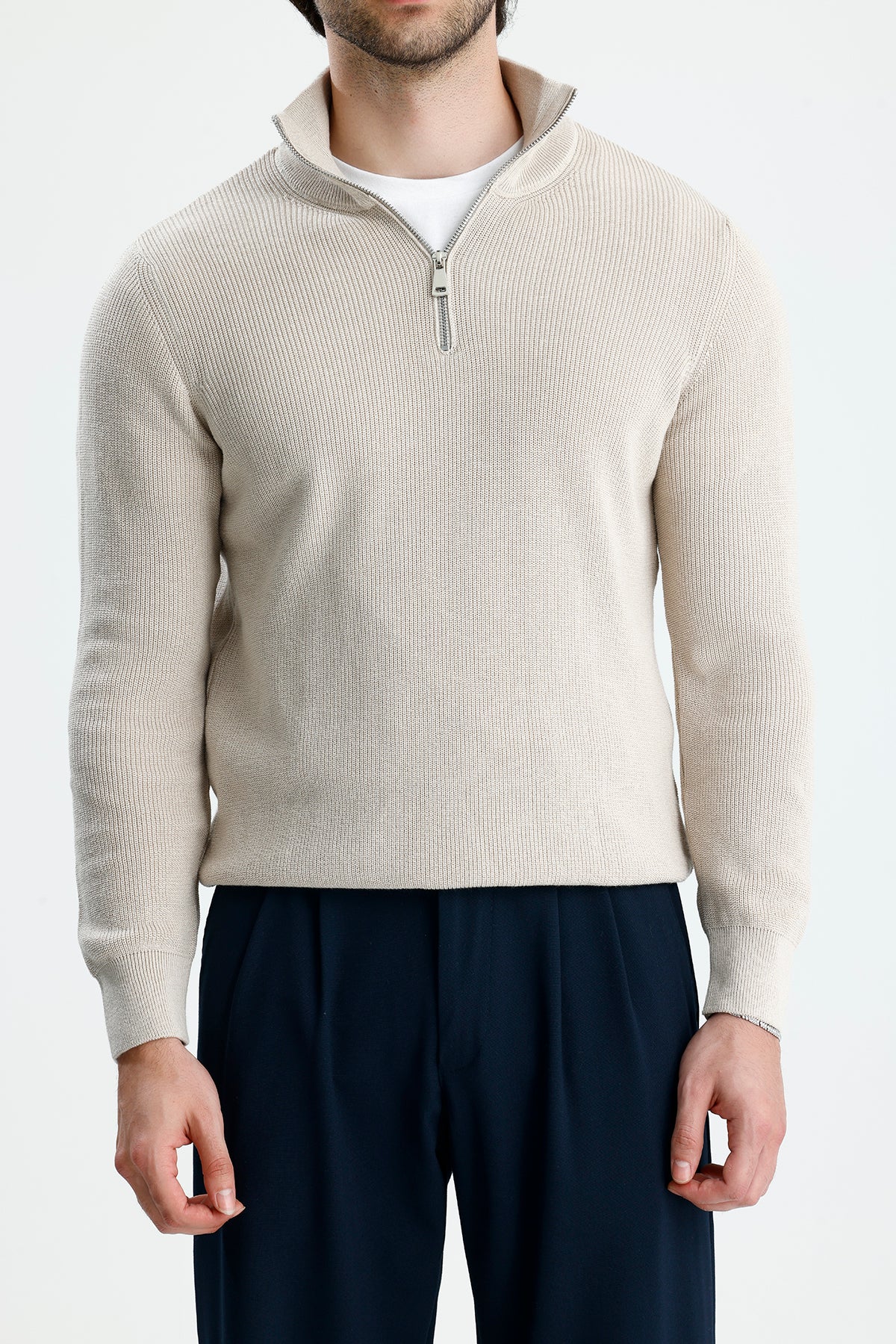 Yarım Fermuarlı Selanik Örgü Triko Kazak