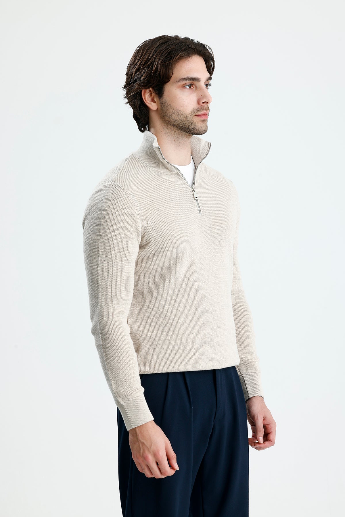 Yarım Fermuarlı Selanik Örgü Triko Kazak