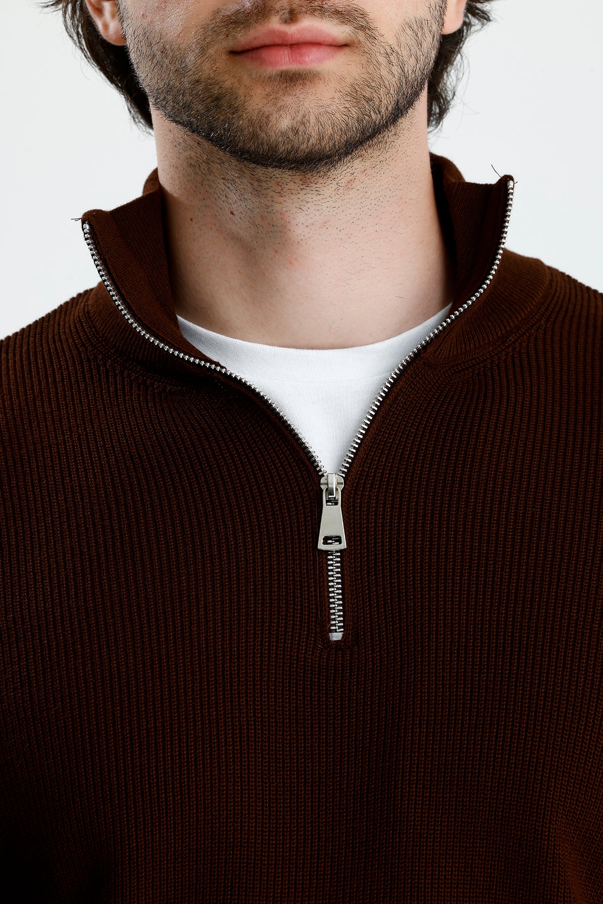 Yarım Fermuarlı Selanik Örgü Triko Kazak