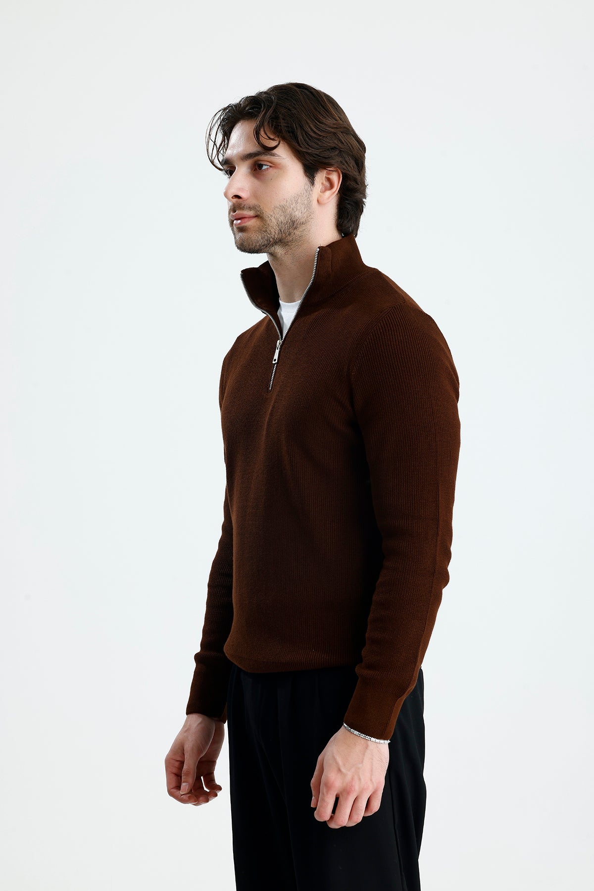 Yarım Fermuarlı Selanik Örgü Triko Kazak