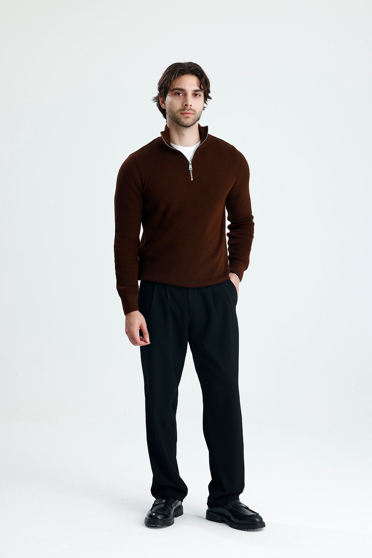 Yarım Fermuarlı Selanik Örgü Triko Kazak