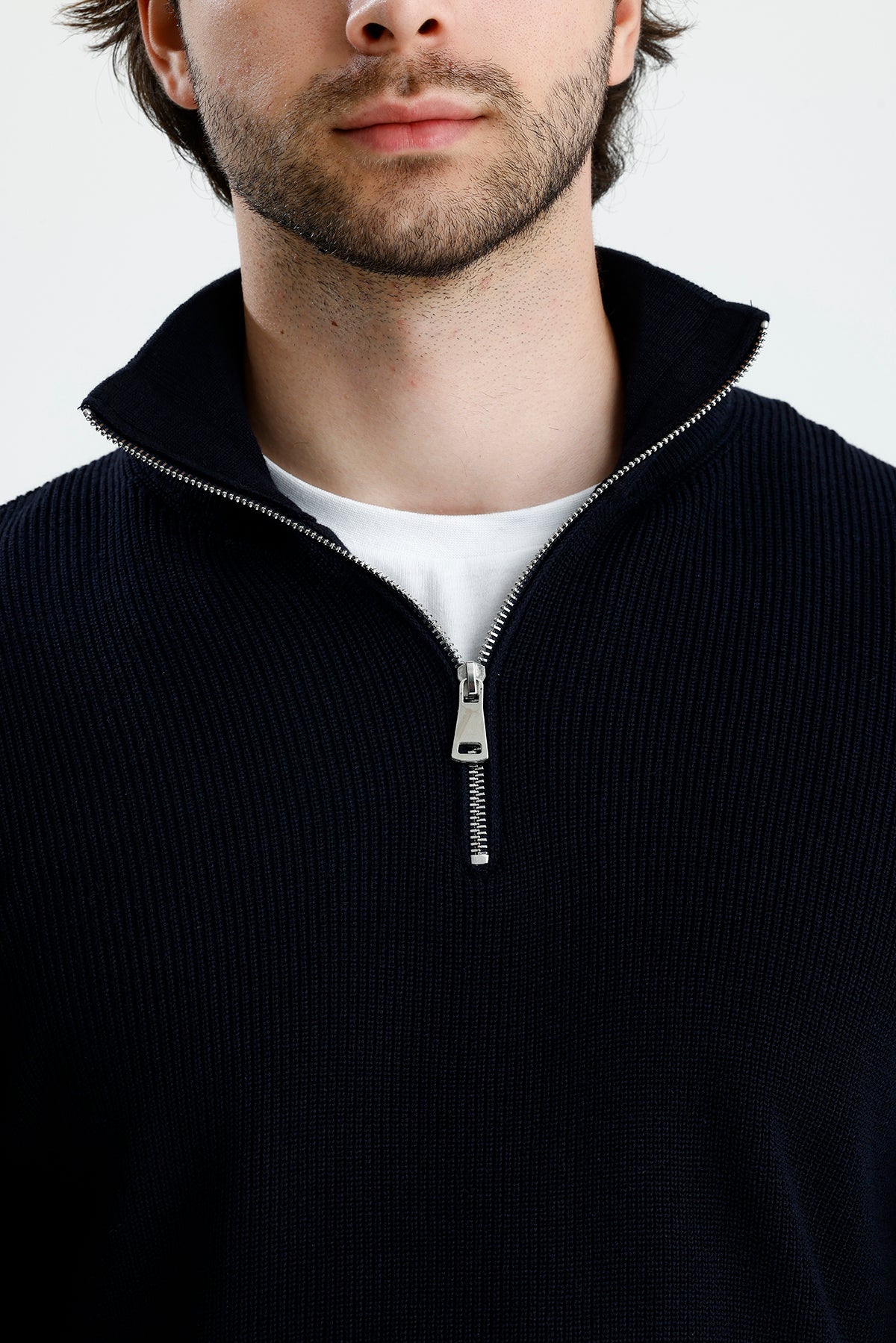 Yarım Fermuarlı Selanik Örgü Triko Kazak