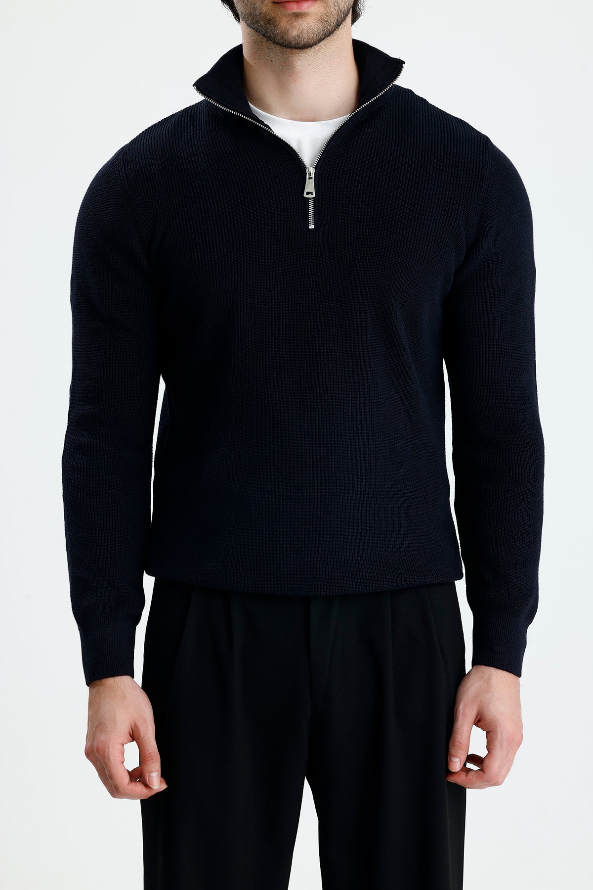 Yarım Fermuarlı Selanik Örgü Triko Kazak