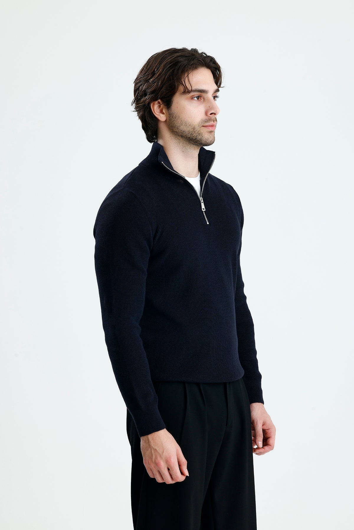 Yarım Fermuarlı Selanik Örgü Triko Kazak