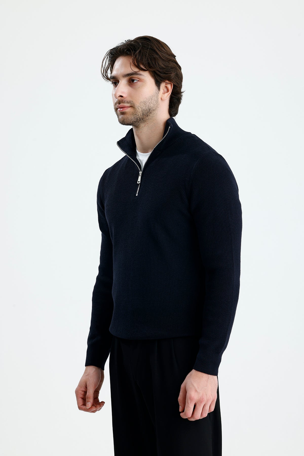 Yarım Fermuarlı Selanik Örgü Triko Kazak