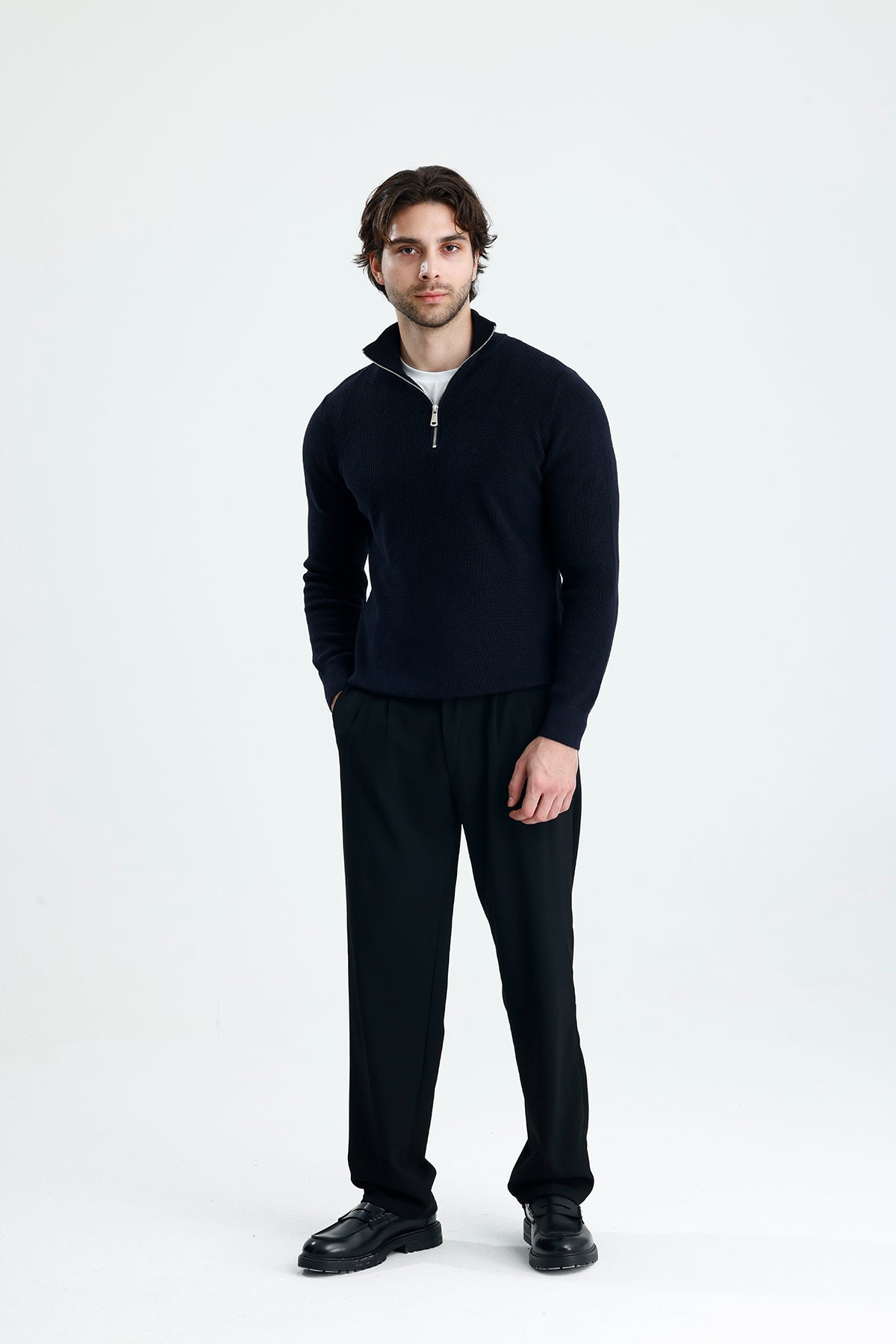 Yarım Fermuarlı Selanik Örgü Triko Kazak