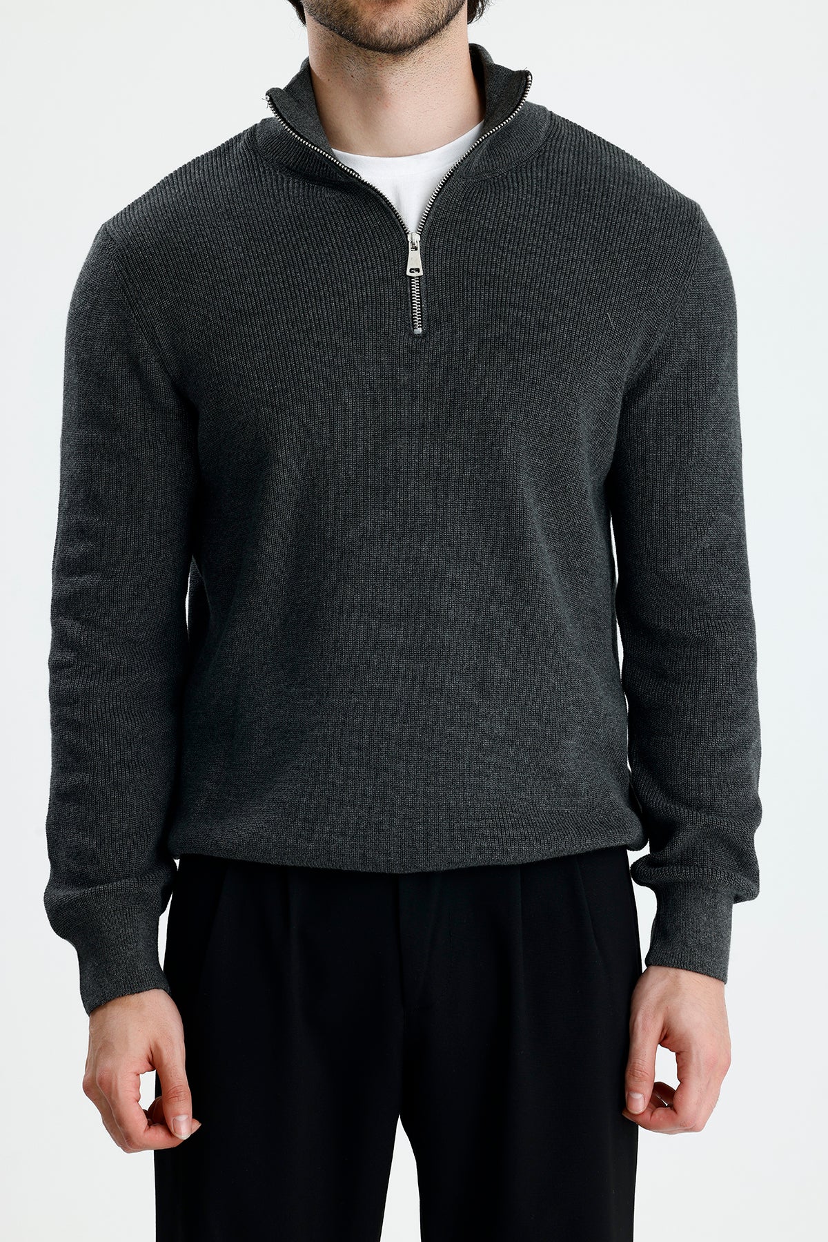 Yarım Fermuarlı Selanik Örgü Triko Kazak