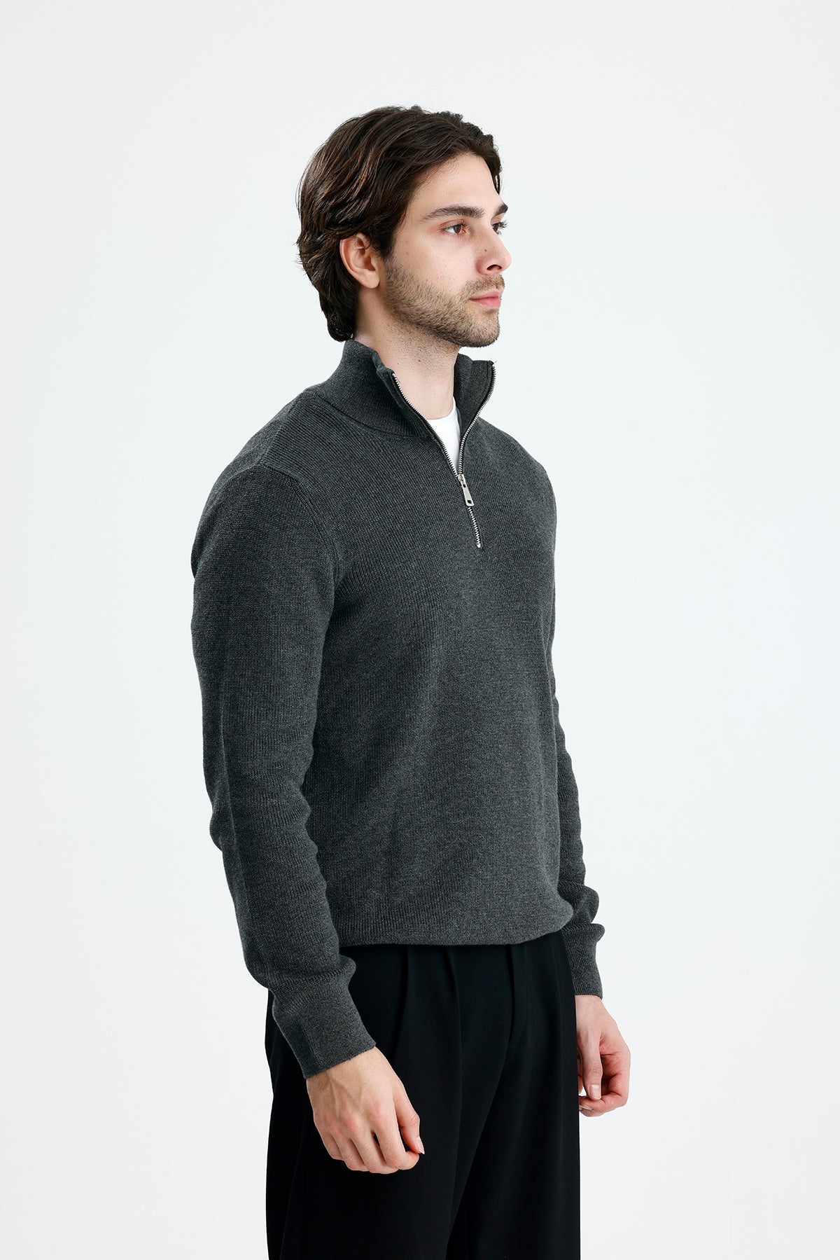 Yarım Fermuarlı Selanik Örgü Triko Kazak