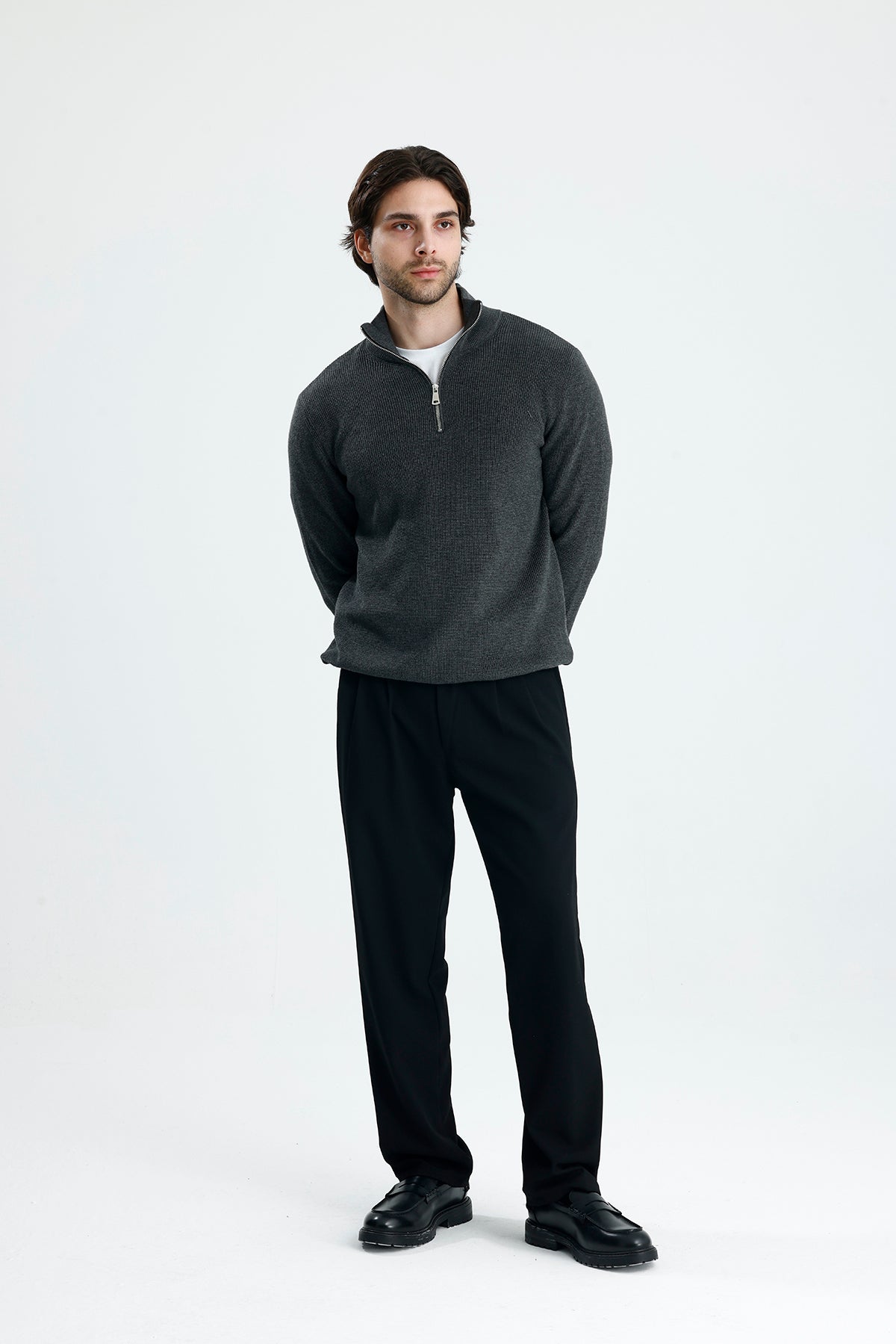 Yarım Fermuarlı Selanik Örgü Triko Kazak