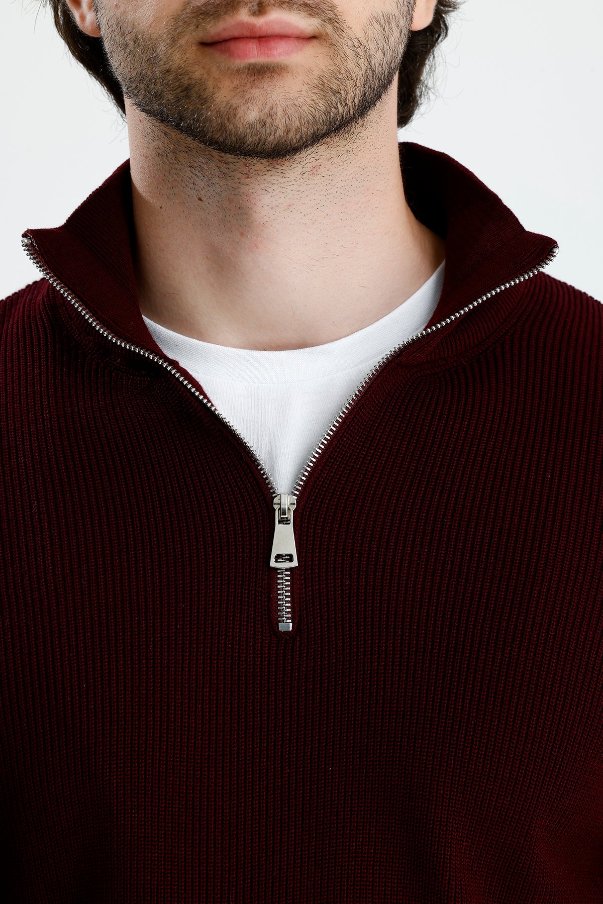 Yarım Fermuarlı Selanik Örgü Triko Kazak