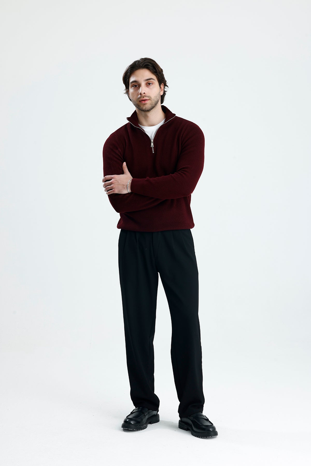 Yarım Fermuarlı Selanik Örgü Triko Kazak