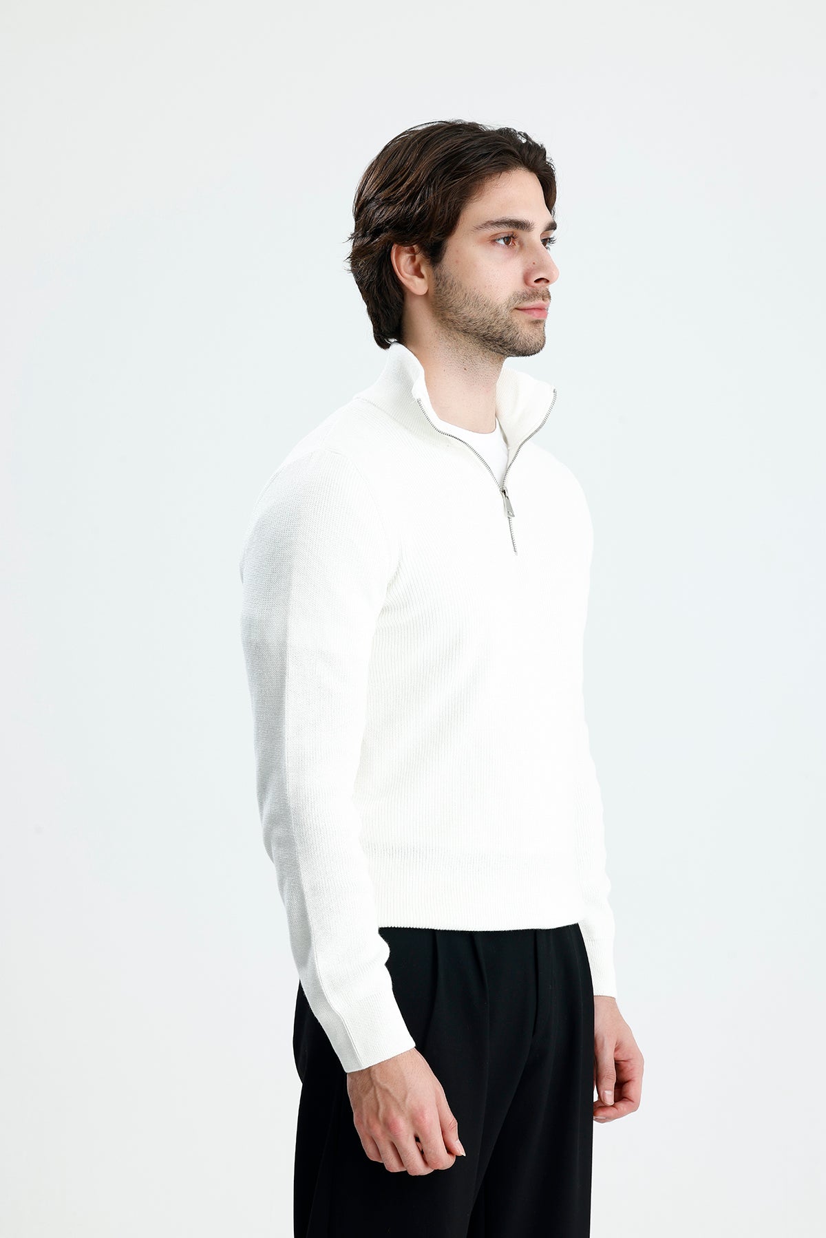 Yarım Fermuarlı Selanik Örgü Triko Kazak