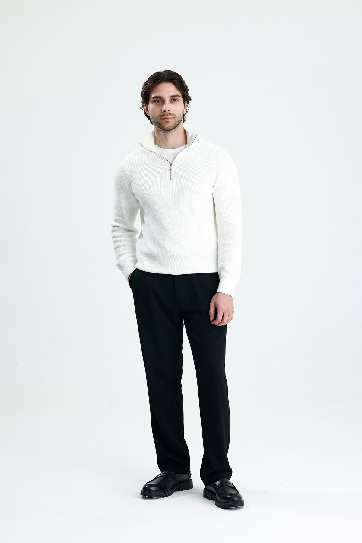 Yarım Fermuarlı Selanik Örgü Triko Kazak