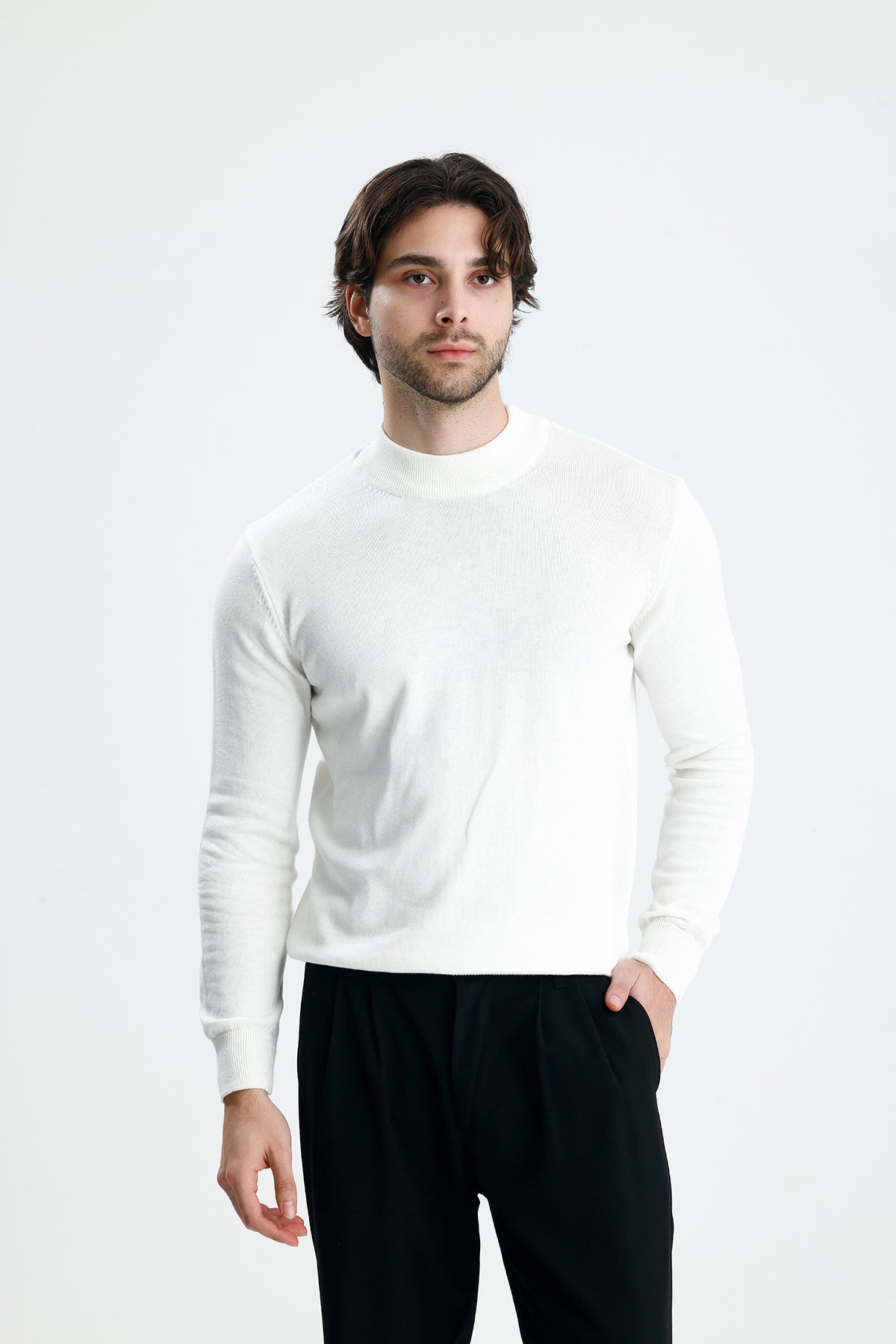 Yarım Balıkçı Yaka Düz Örgü Premium Triko Kazak