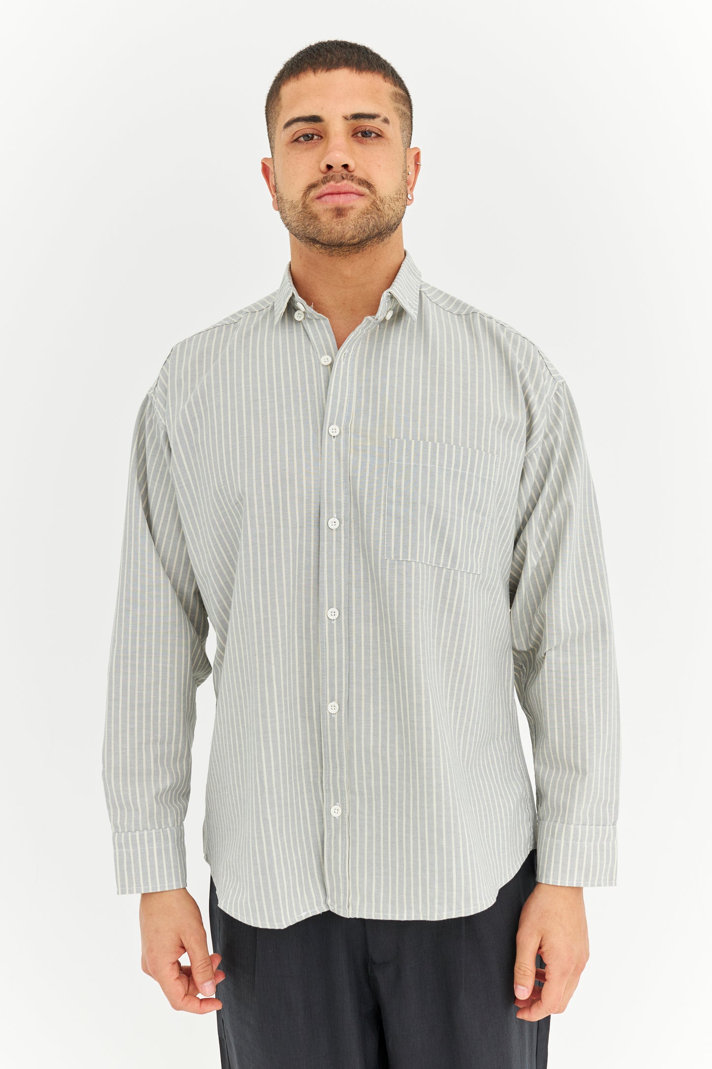 Çizgili Keten Gömlek 