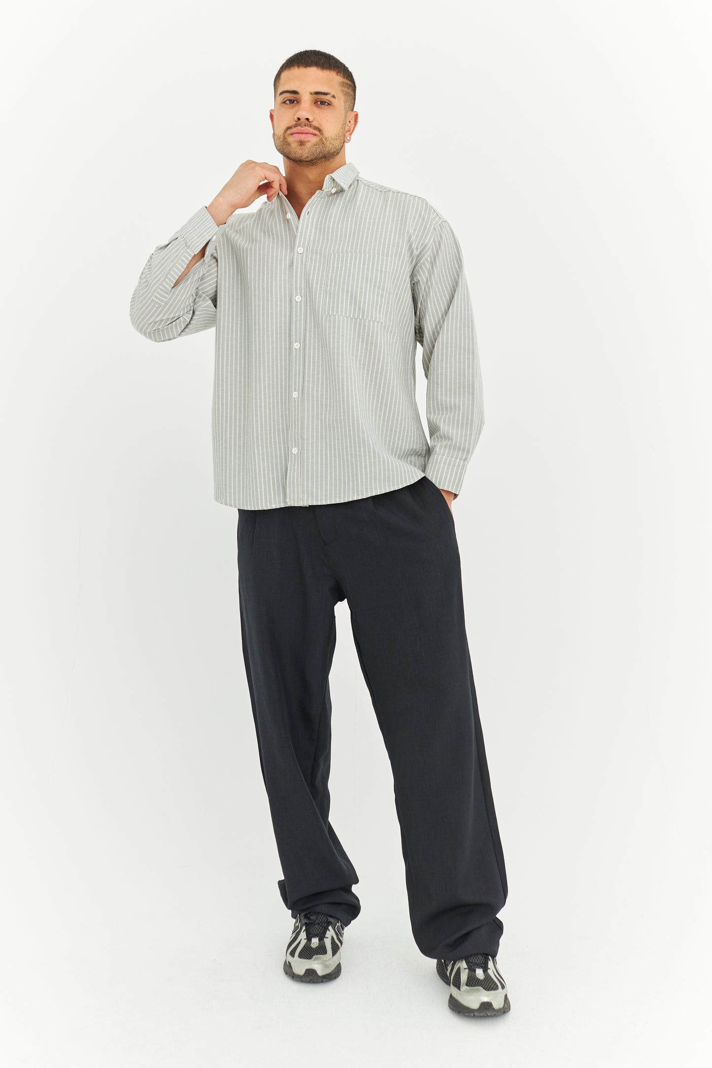 Çizgili Keten Gömlek 