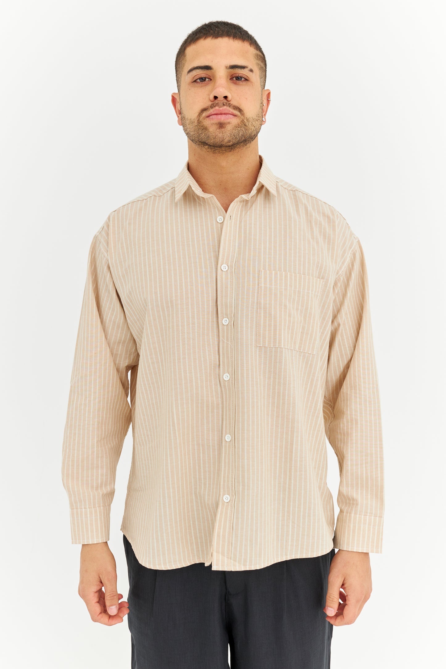 Çizgili Keten Gömlek 
