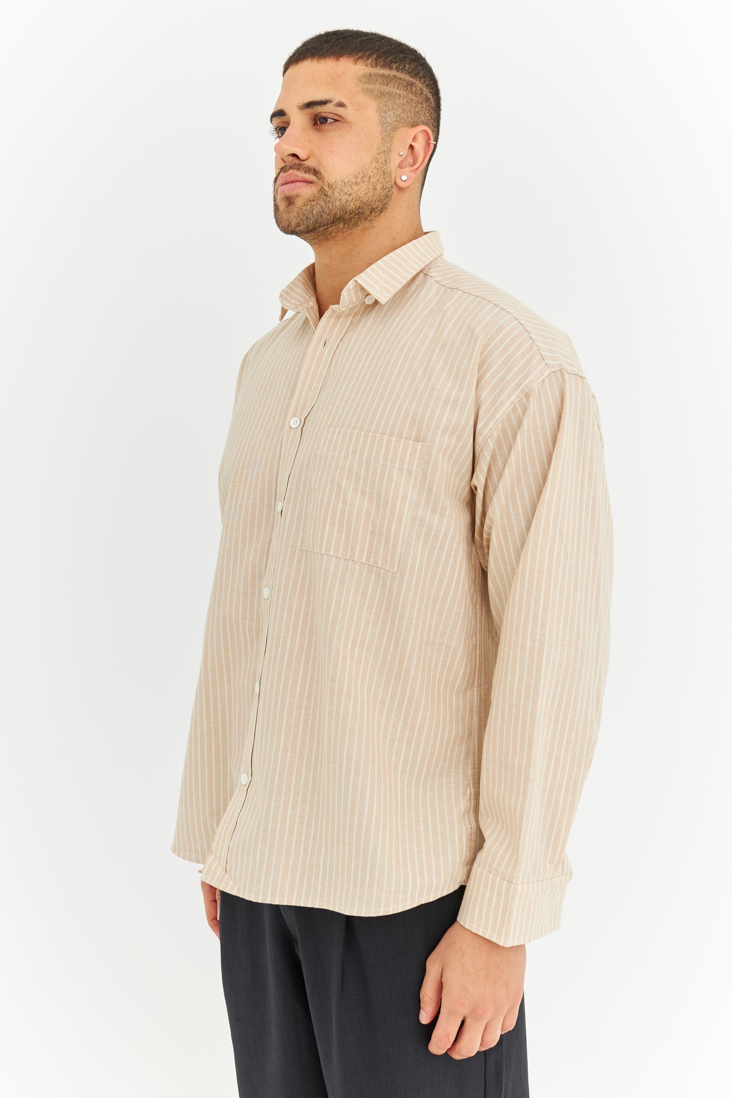 Çizgili Keten Gömlek 