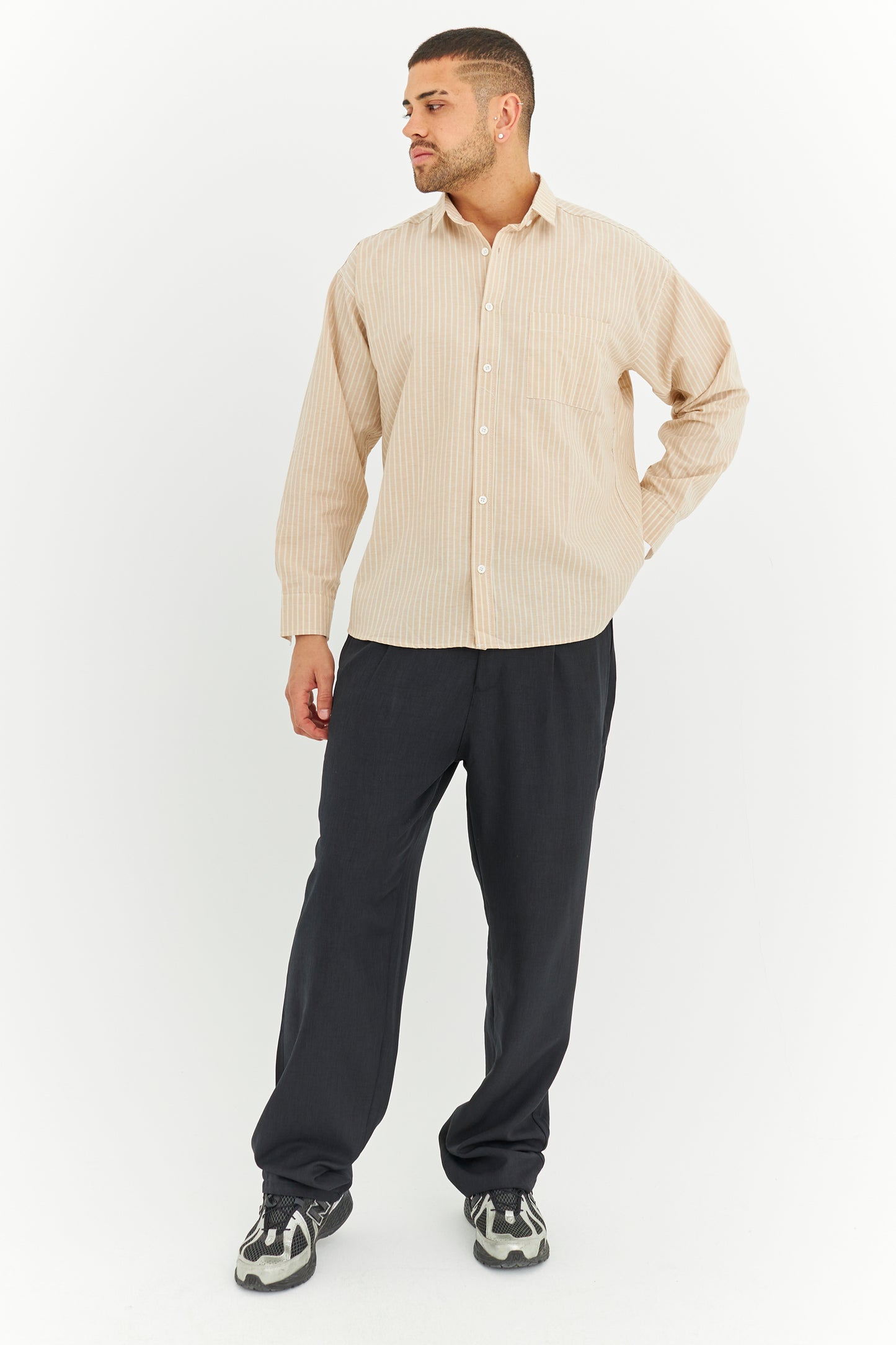 Çizgili Keten Gömlek 