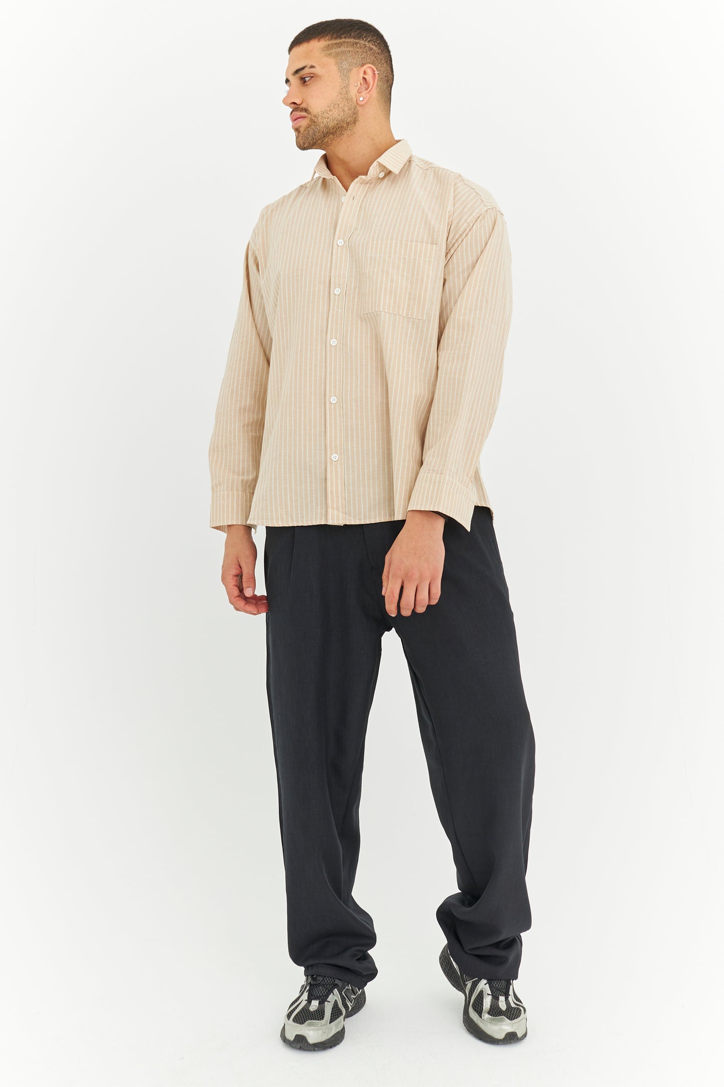 Çizgili Keten Gömlek 