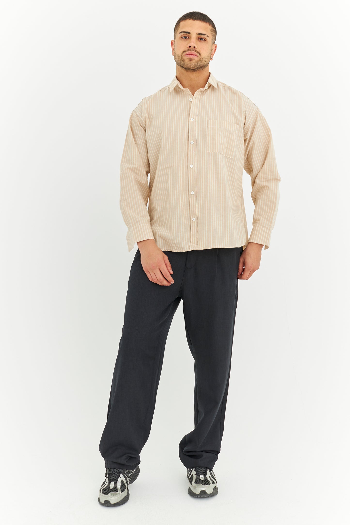 Çizgili Keten Gömlek 