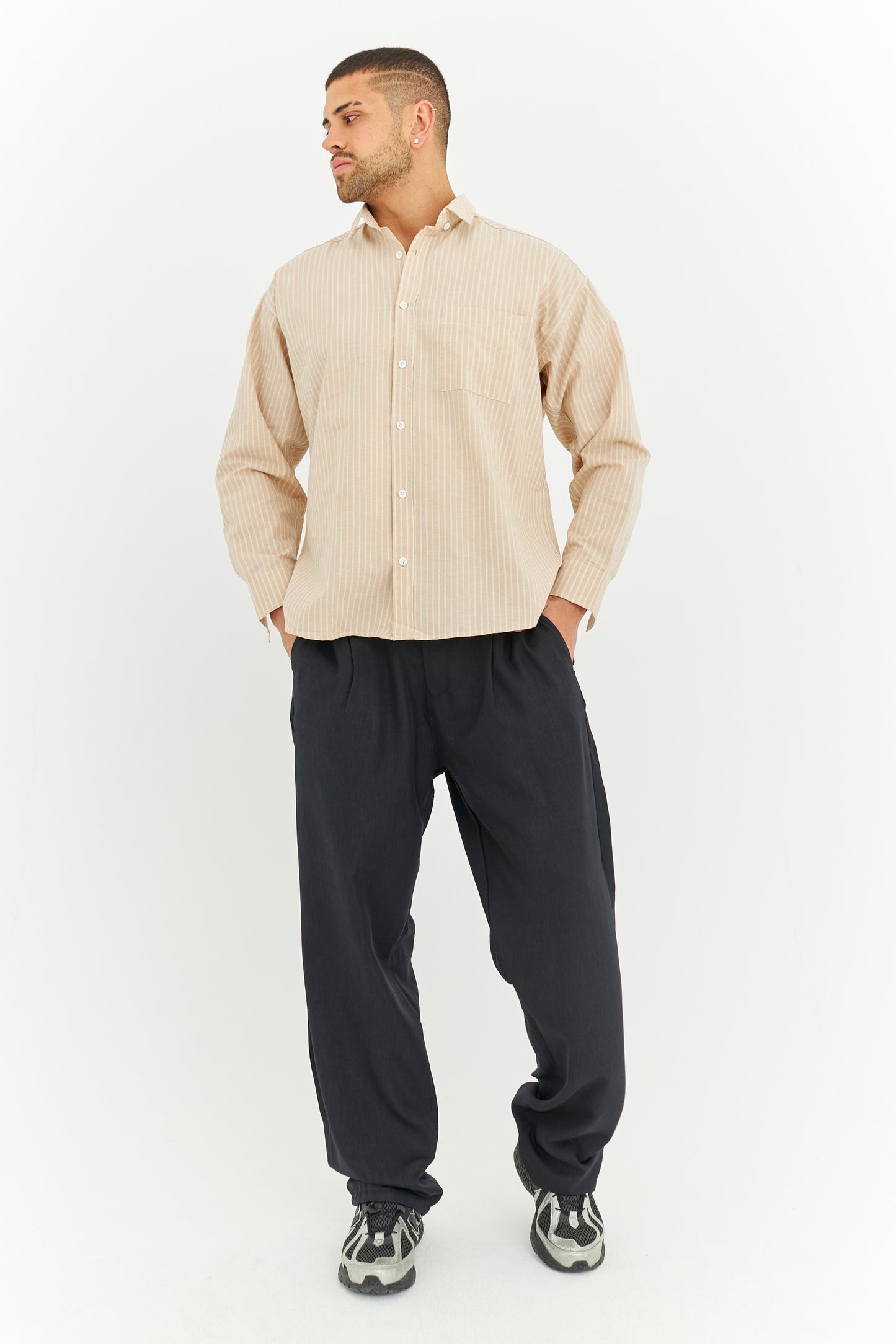 Çizgili Keten Gömlek 