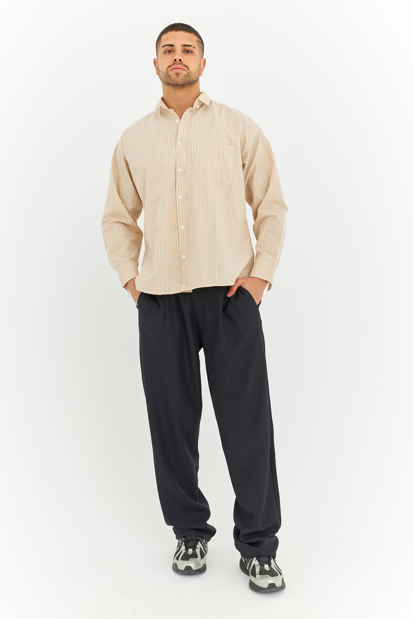 Çizgili Keten Gömlek 