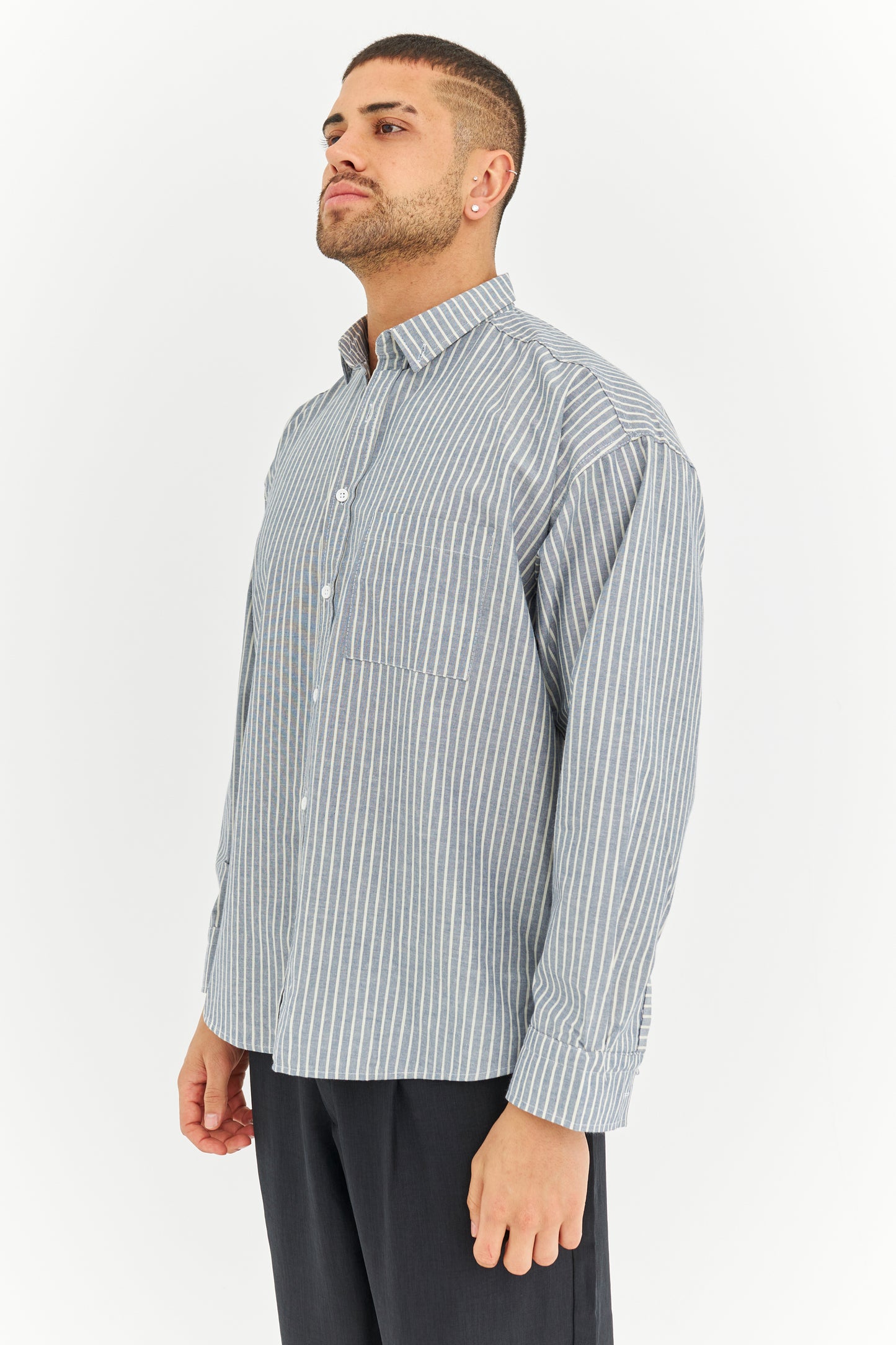 Çizgili Keten Gömlek 