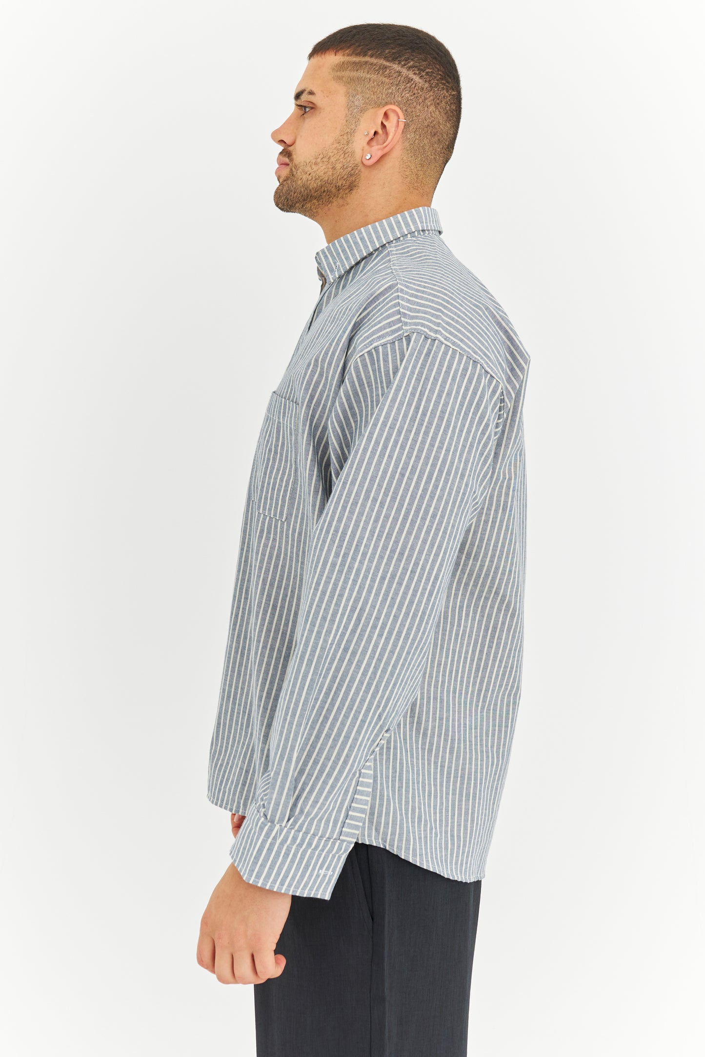 Çizgili Keten Gömlek 