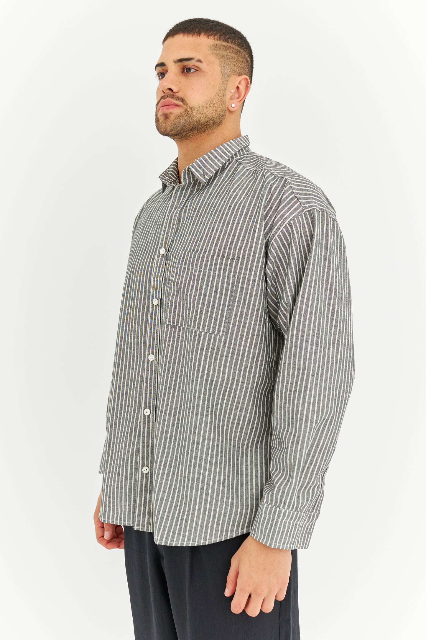 Çizgili Keten Gömlek 