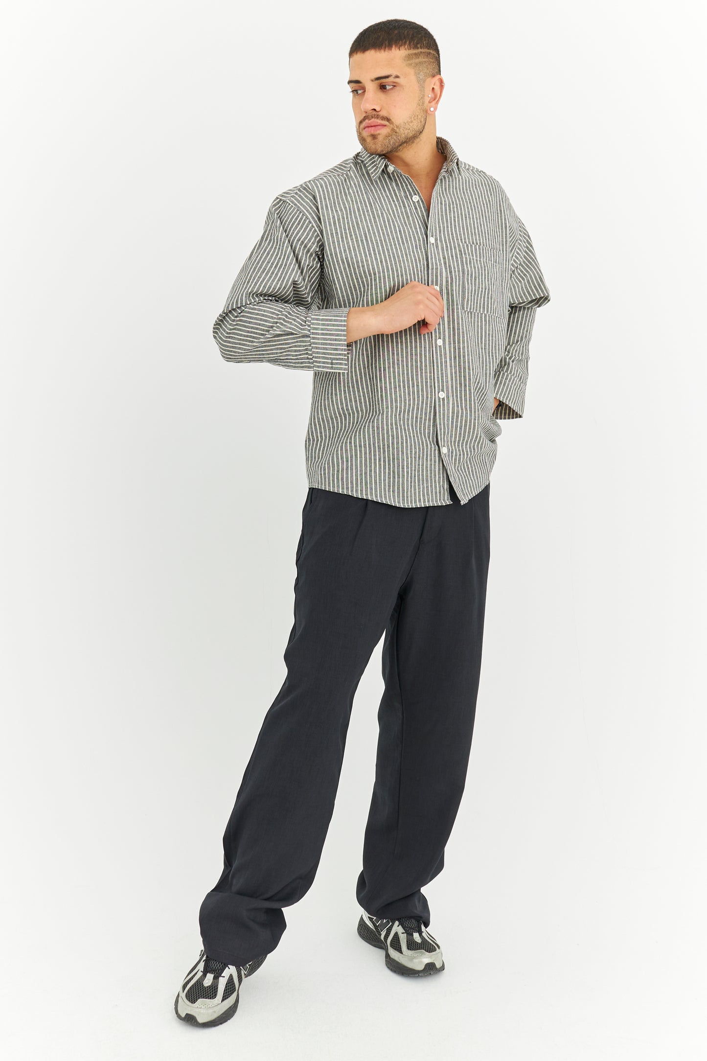 Çizgili Keten Gömlek 