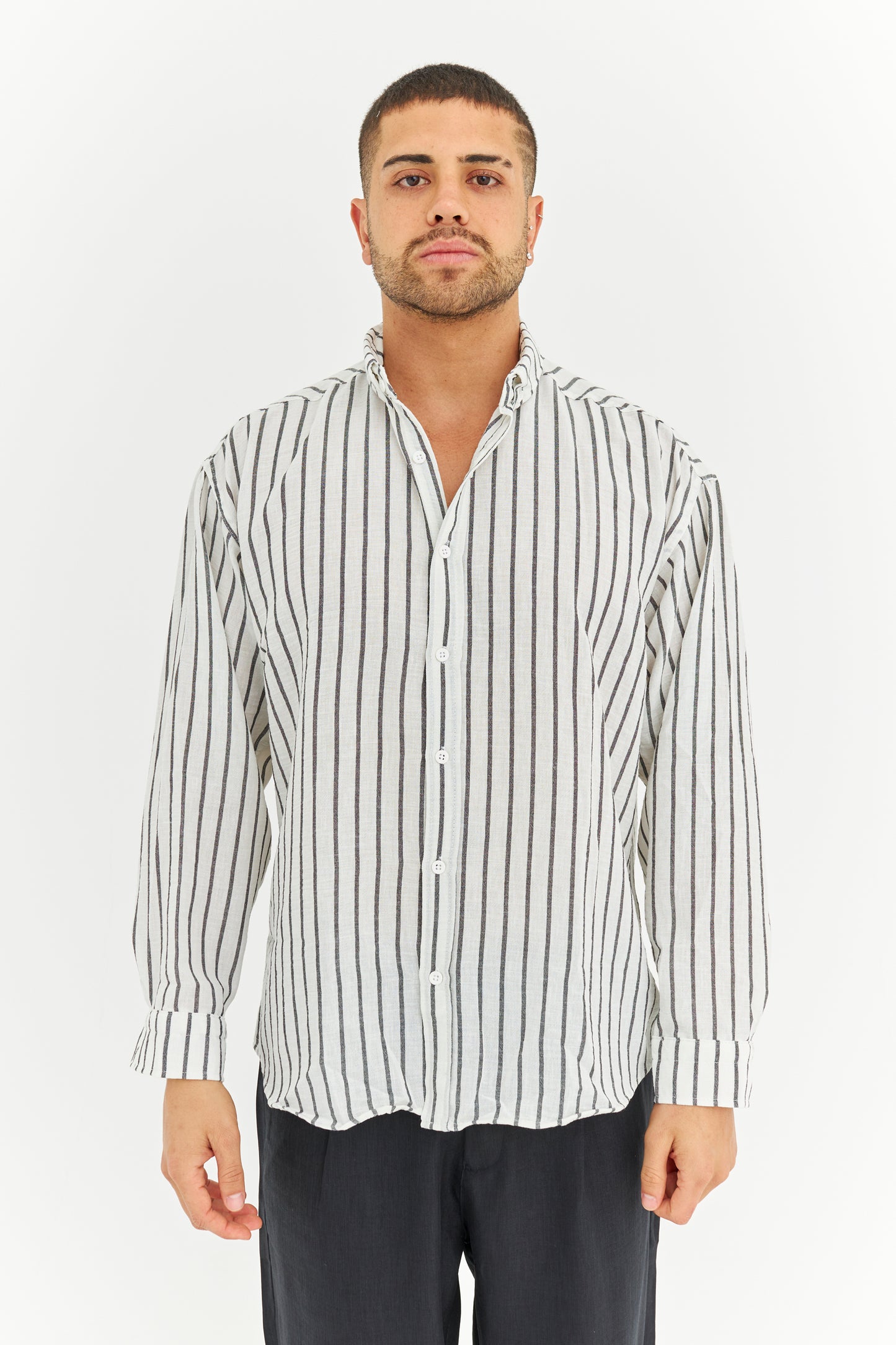 Çizgili Keten Gömlek 