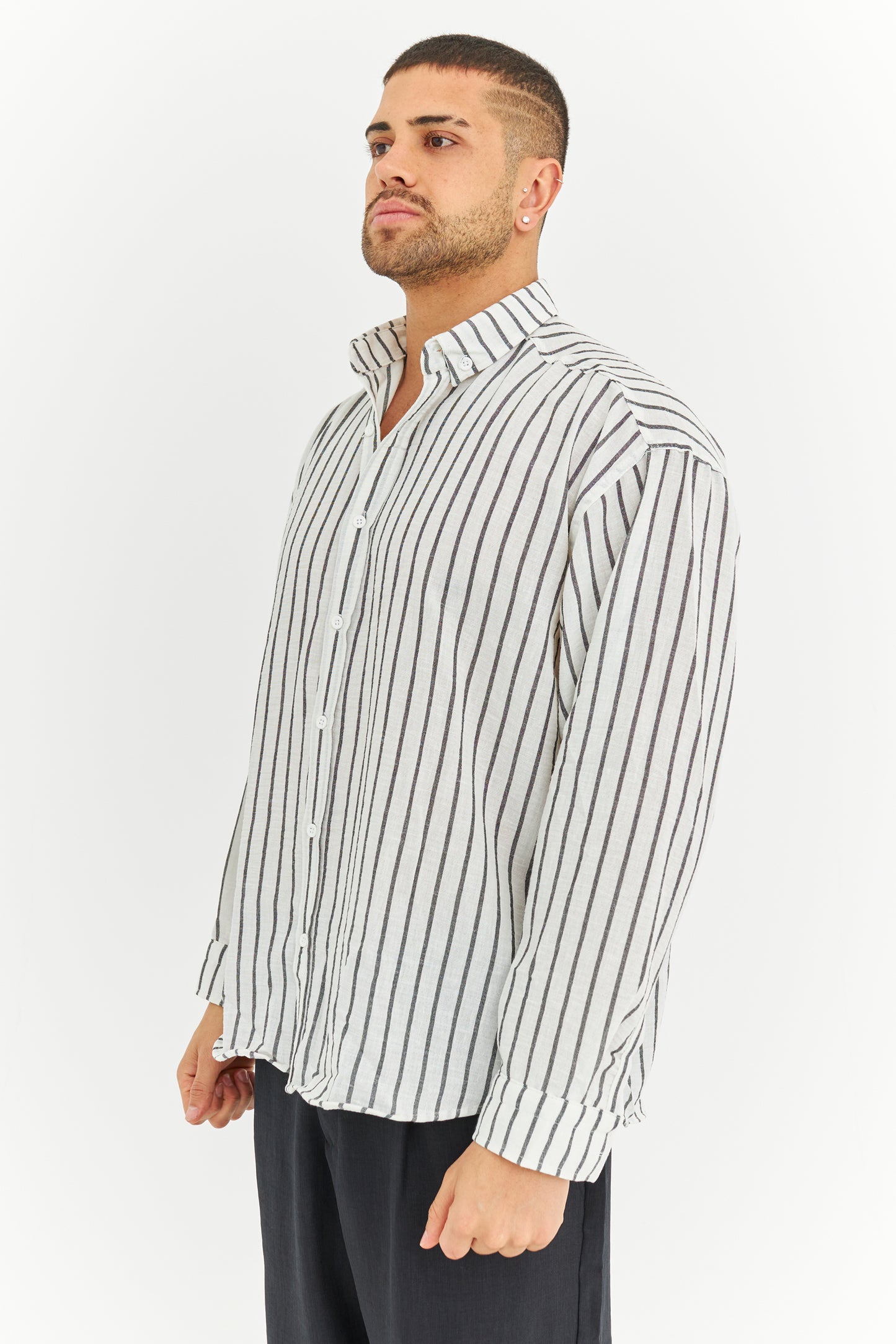 Çizgili Keten Gömlek 