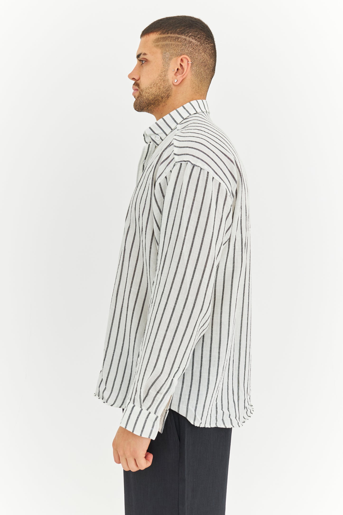 Çizgili Keten Gömlek 