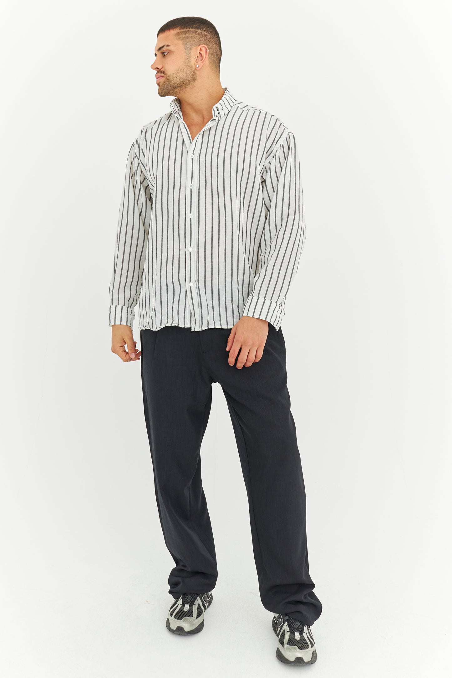 Çizgili Keten Gömlek 