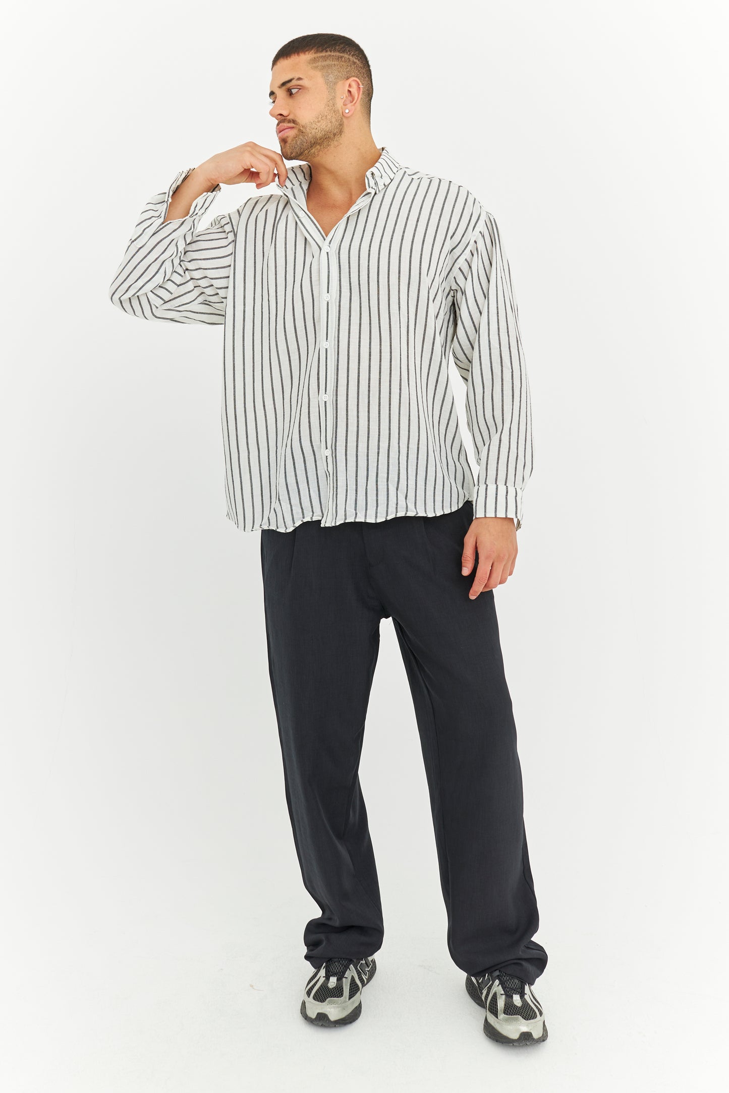 Çizgili Keten Gömlek 