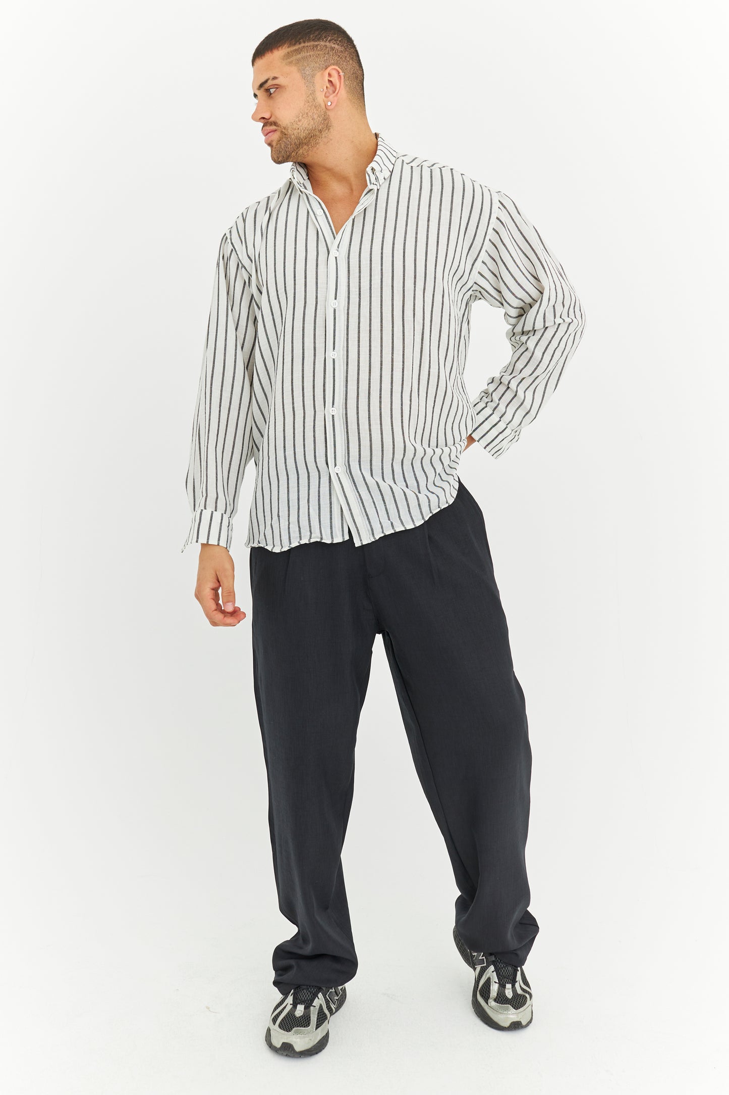 Çizgili Keten Gömlek 