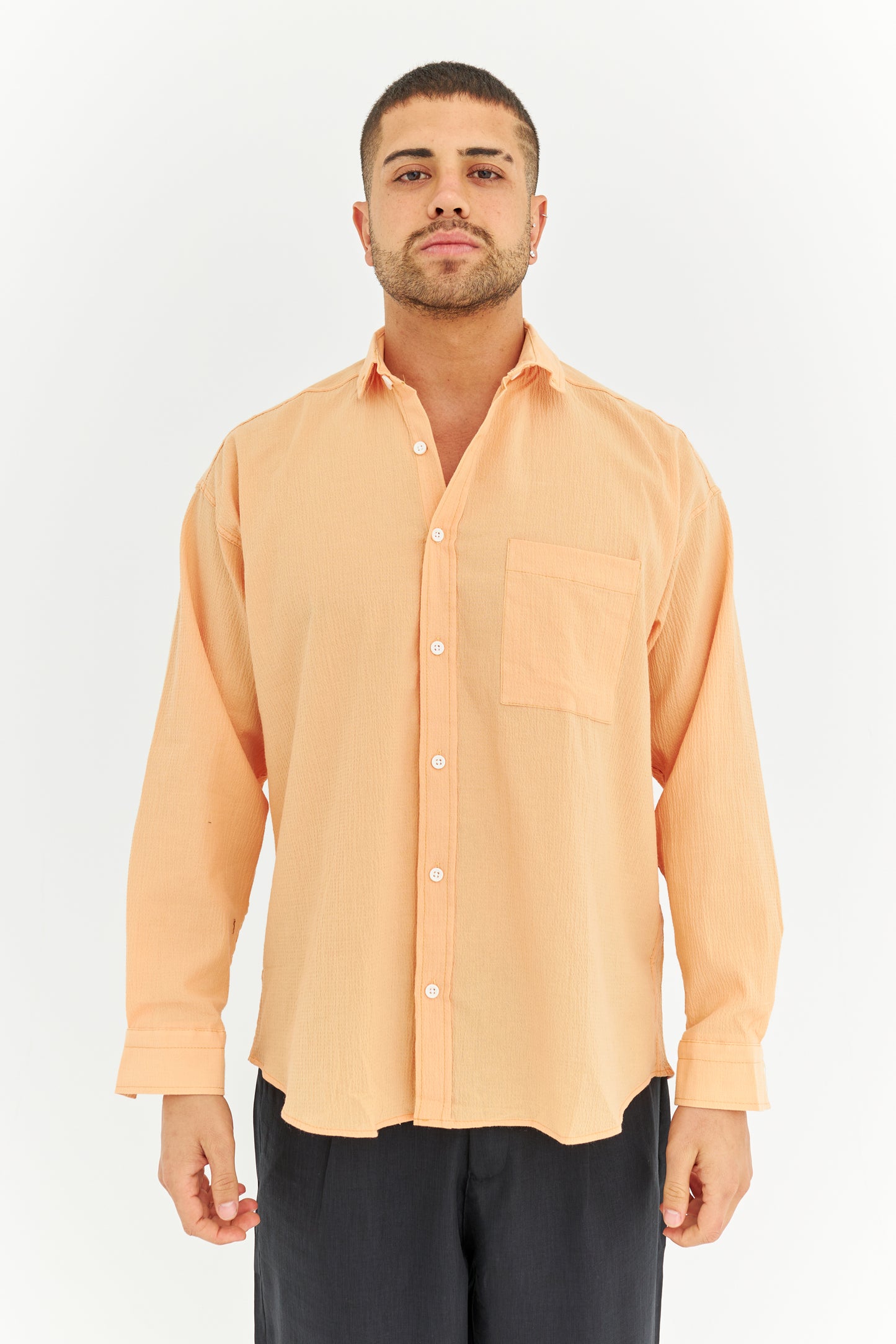 Tek Cepli Oversize Keten Gömlek