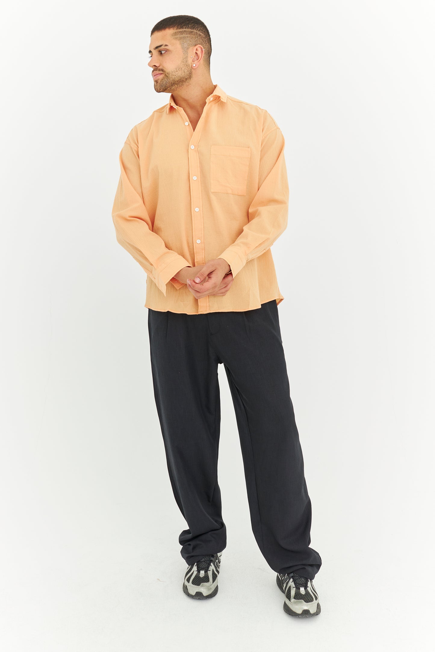 Tek Cepli Oversize Keten Gömlek