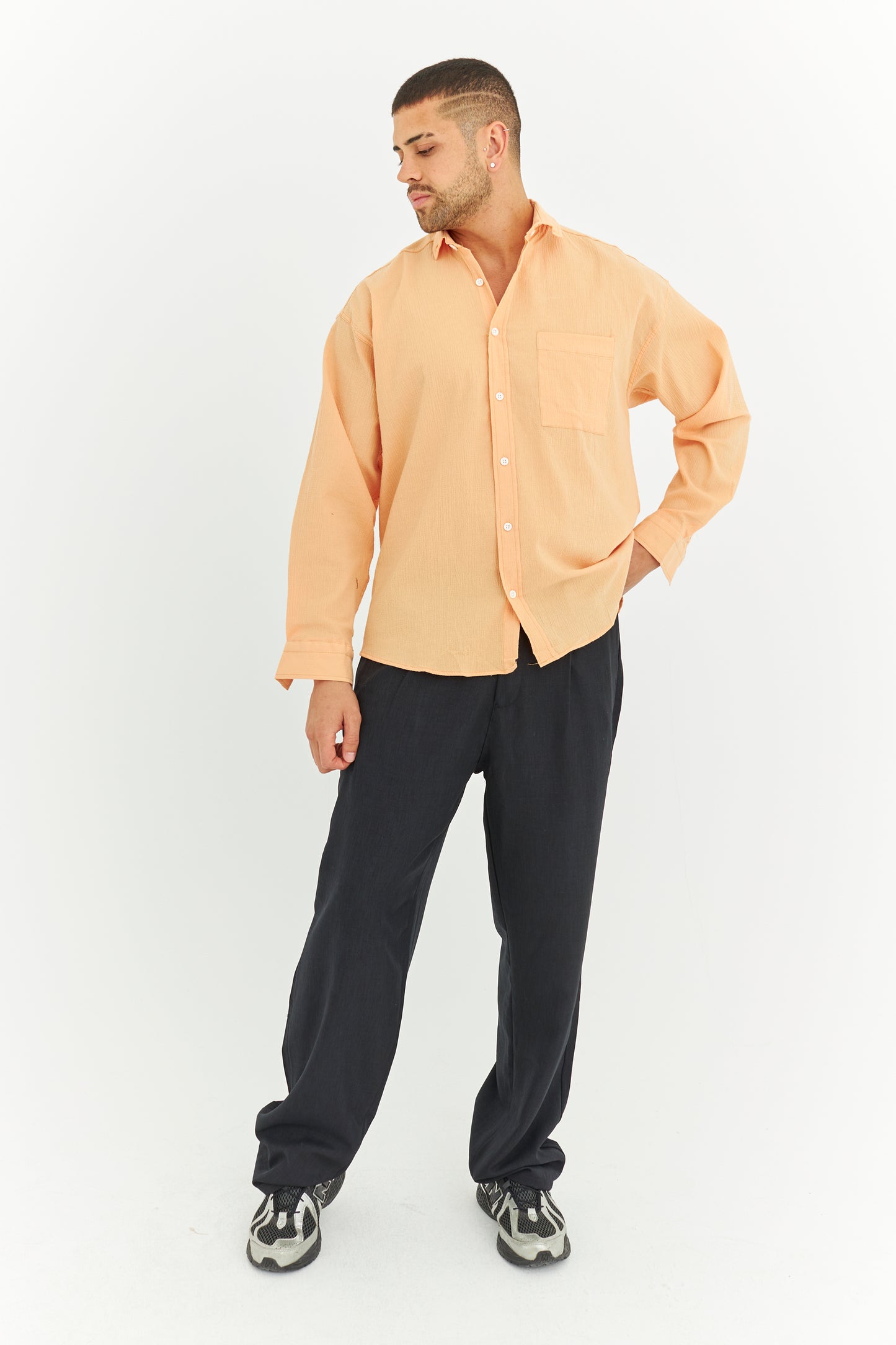 Tek Cepli Oversize Keten Gömlek